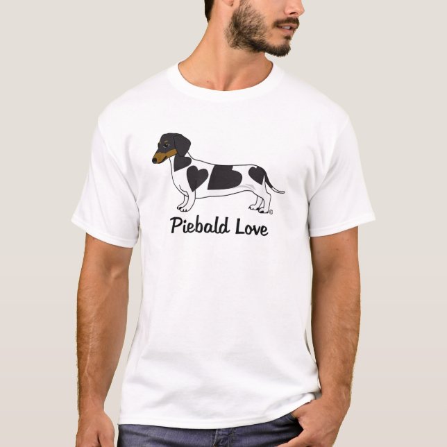 Piebald Love Dachshund T-Shirt (marques noires) (Devant)