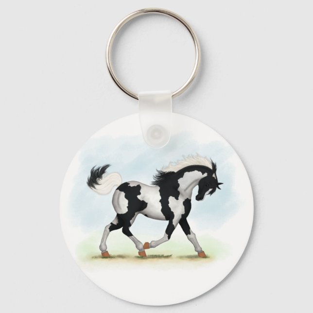 Piebald Overo Pinto Horse Keychain (Front)