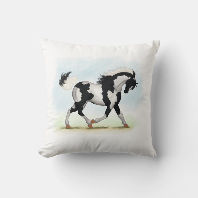 Piebald Overo Pinto Horse Throw Pillow (Front)