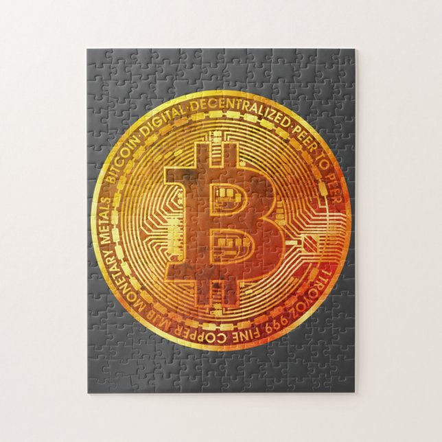 Pièce Bitcoin gris Retro Puzzle (Vertical)