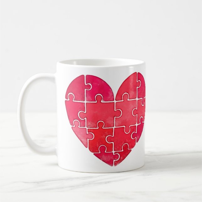 Piece-by-piece red heart in watercolor art coffee mug (Left)