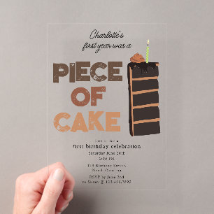 Piece of Cake Invite 1st  First Birthday Cute Acrylic Invitations