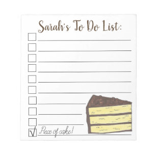 Piece of Cake! Personalized To Do List Notepad