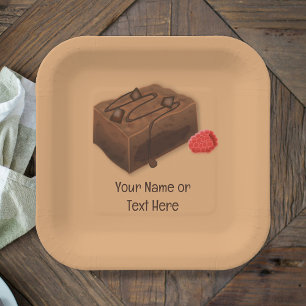 Piece of Chocolate Brownie Tray Bake - add text to Paper Plate