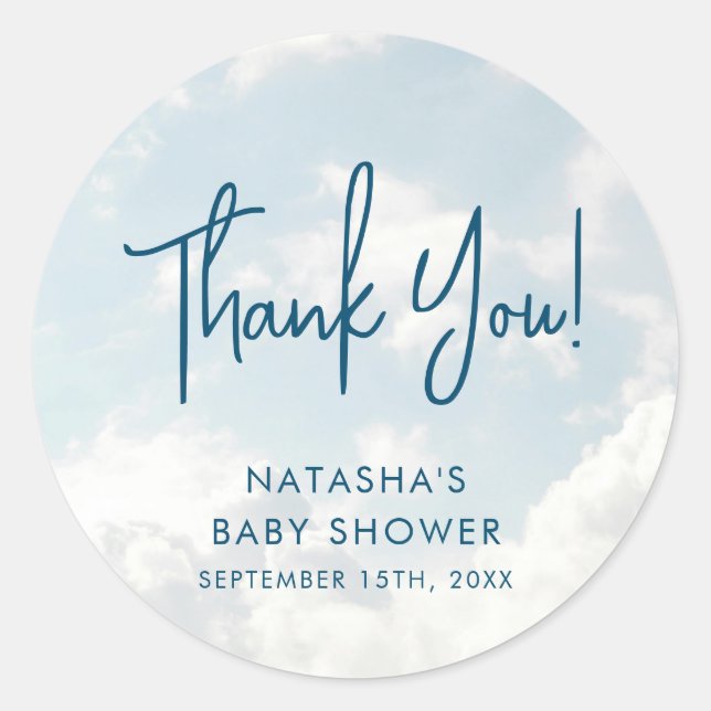 Piece of Heaven Clouds Baby Shower Classic Round Sticker (Front)