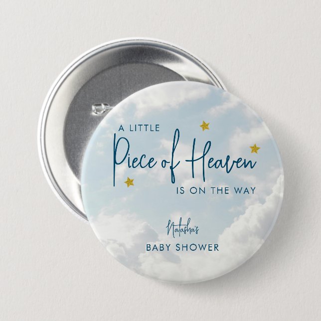Piece of Heaven Clouds Nine Baby Shower 3 Inch Round Button (Front & Back)
