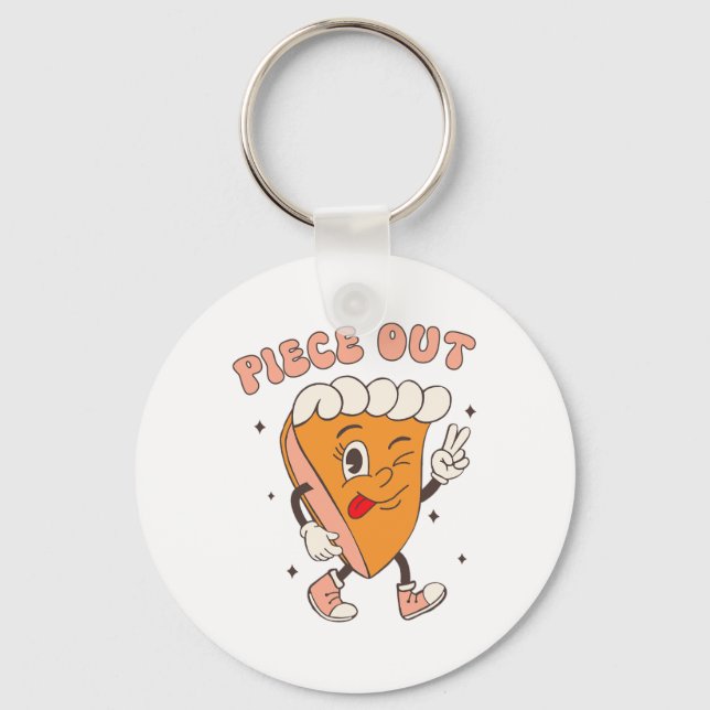 Piece Out Pumpkin Pie Retro Thanksgiving Fall Groo Keychain (Front)