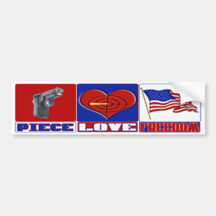 PIECE (PEACE) LOVE (HEART) FREEDOM (USA FLAG) BUMPER STICKER