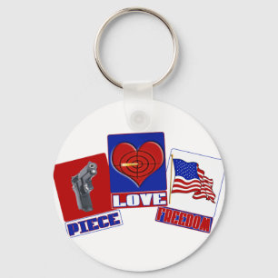 PIECE  (PEACE)  LOVE (HEART)  FREEDOM (USA FLAG) KEYCHAIN