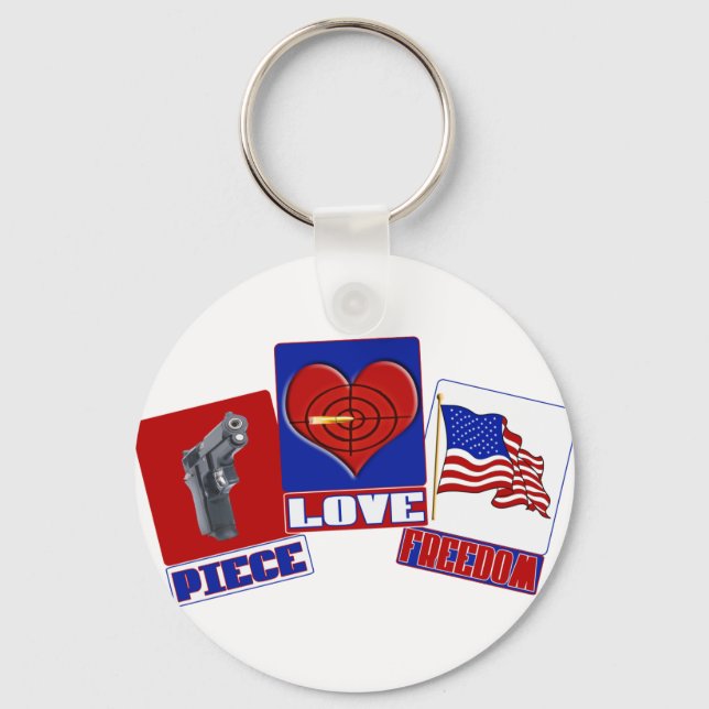 PIECE  (PEACE)  LOVE (HEART)  FREEDOM (USA FLAG) KEYCHAIN (Front)