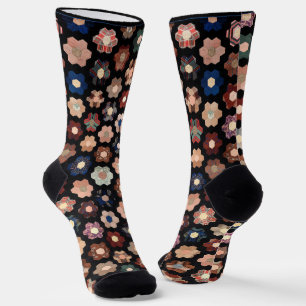 Pieced hexagons quilt socks