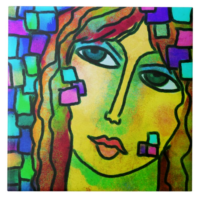 Pieces Abstract Digital Portrait of a Woman Tile (Front)