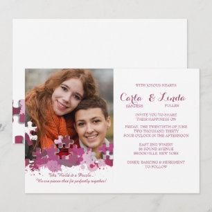 Pièces de puzzle Mariage photo Invitation rose