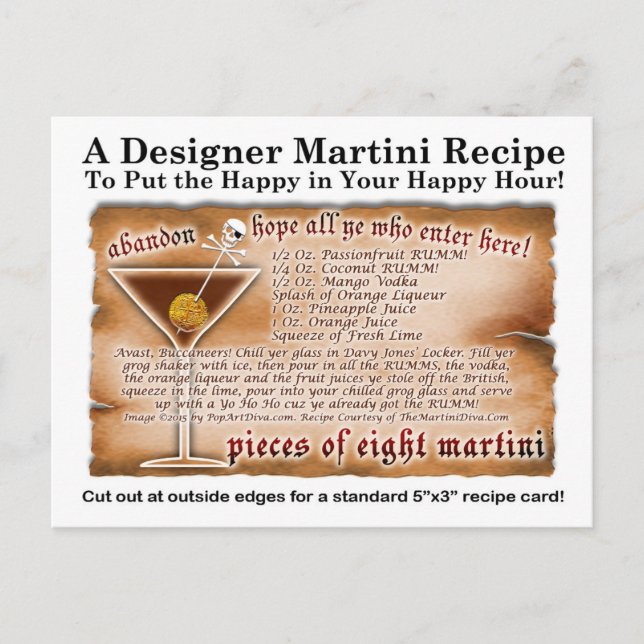 Pieces of Eight Tropical Martini Recipe Postcard (Front)