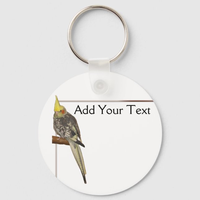 Pied Cockatiel on a Branch with White Keychain (Front)