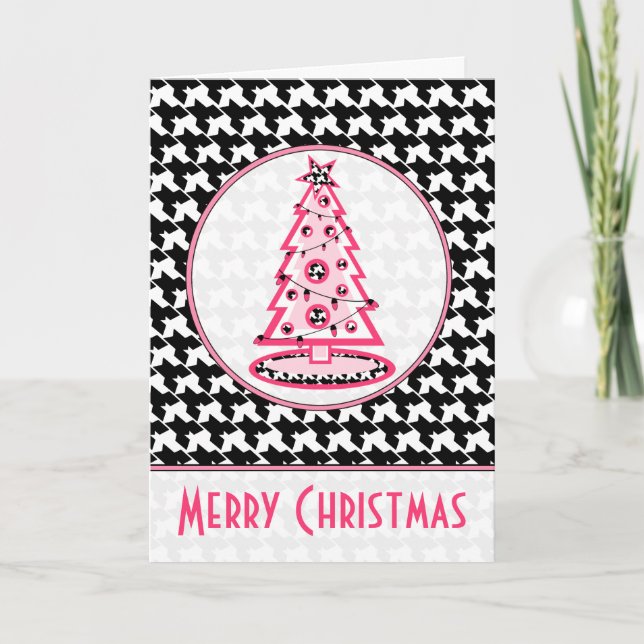 Pied-de-poule et carte rose d'arbre de Noël (Devant)