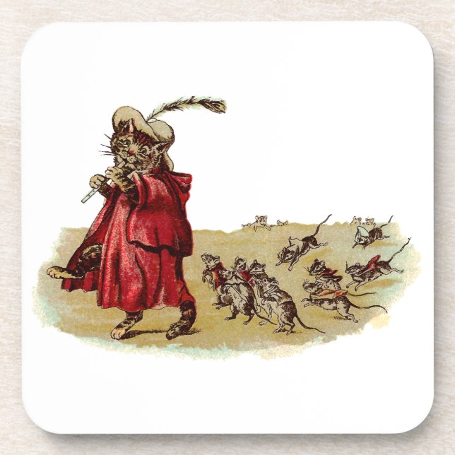 Pied Piper Cat Leading Rats Coaster (Front)