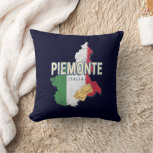 Piedmont Italy Retro Region Map Vintage Pasta Throw Pillow