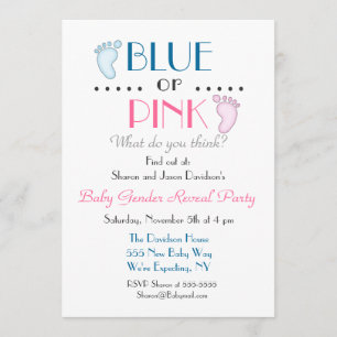 Pieds Bébé Bleu ou Rose Genre Reveillez Invitation