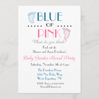 Pieds Bébé Bleu ou Rose Genre Reveillez Invitation