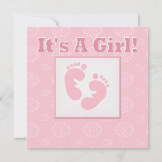 Pieds bébé C'est une fille Invitation Baby shower (Devant)