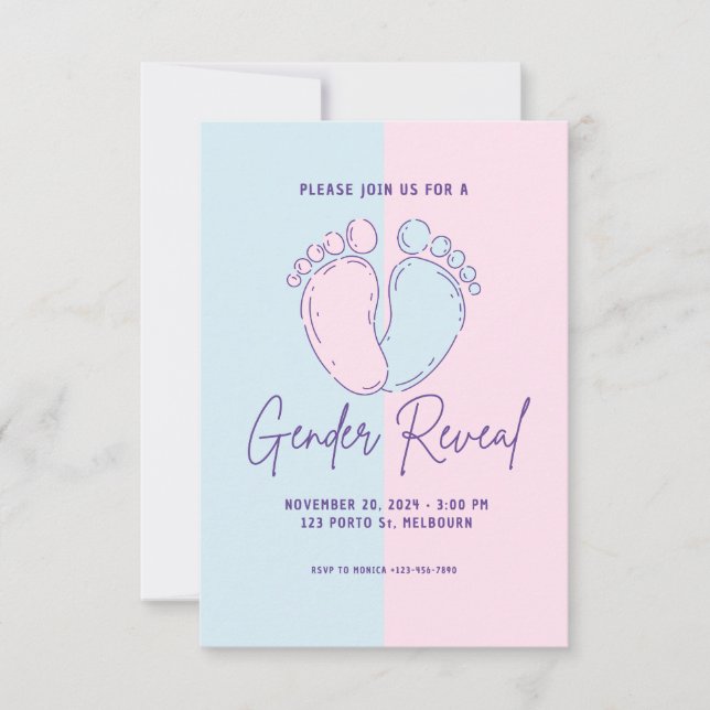 Pieds bébé Genre Révéler Surprise Invitation (Devant)