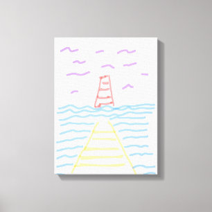 Pier and Lighthouse Stretched Canvas Print