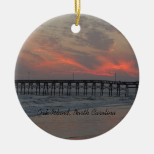 Pier and Sunset - Oak Island, NC Ceramic Ornament