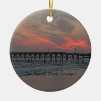 Pier and Sunset - Oak Island, NC Ceramic Ornament