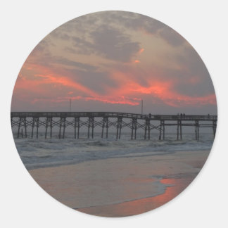 Pier and Sunset - Oak Island, NC Classic Round Sticker