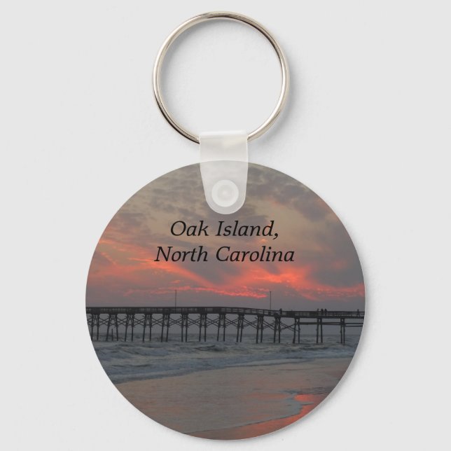Pier and Sunset - Oak Island, NC Keychain (Front)