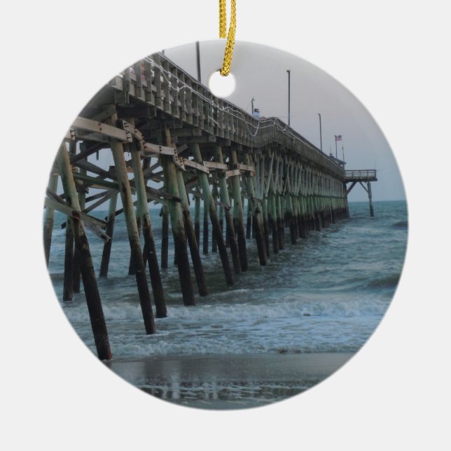 Pier and Waves - Oak Island, North Carolina Ceramic Ornament (Front)