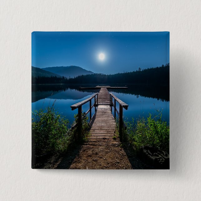 Pier at Night under a Full Moon 2 Inch Square Button (Front)