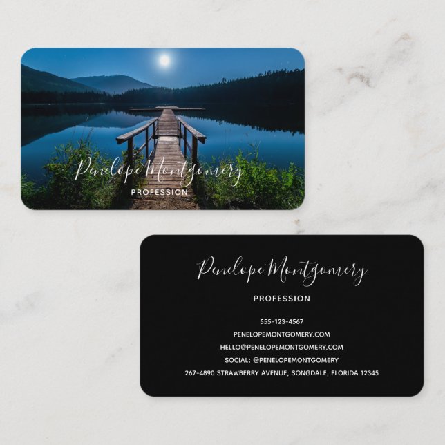 Pier at Night under a Full Moon Business Card (Front/Back)