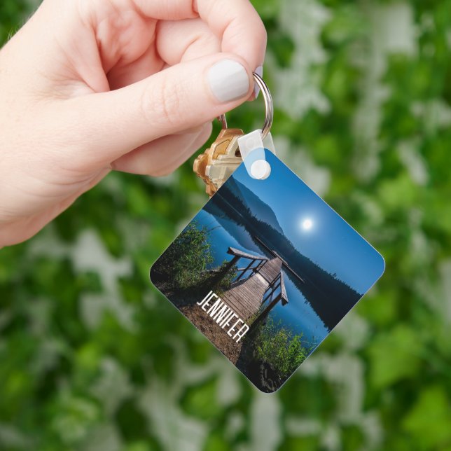 Pier at Night under a Full Moon Keychain (Hand)