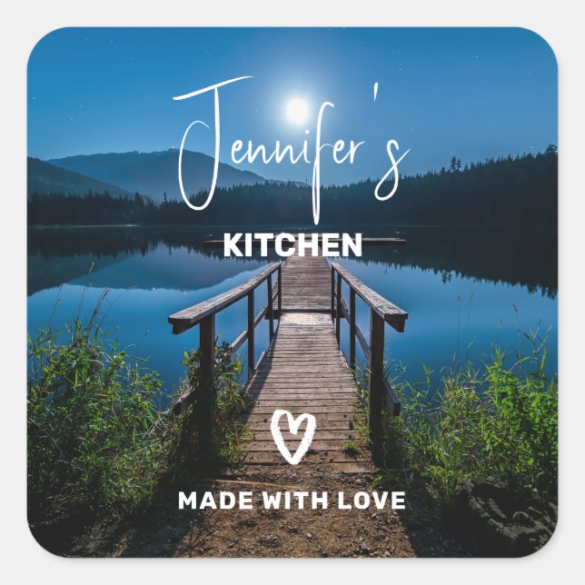 Pier at Night under a Full Moon Kitchen Square Sticker (Front)