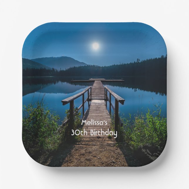 Pier at Night under a Full Moon Paper Plate (Front)