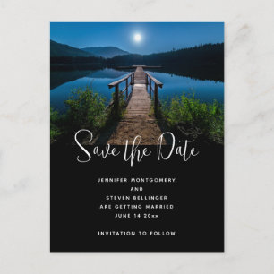 Pier at Night under a Full Moon Save the Date Invitation Postcard