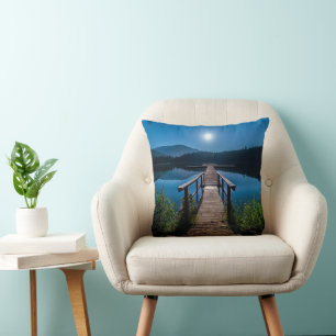  Pier at Night under a Full Moon Throw Pillow