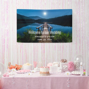 Pier at Night under a Full Moon Wedding Banner