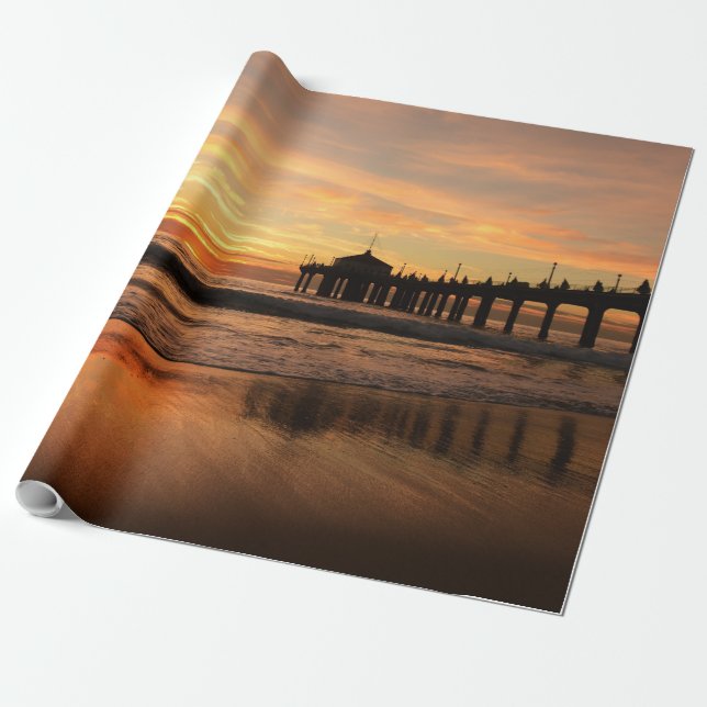Pier beach sunset wrapping paper (Unrolled)