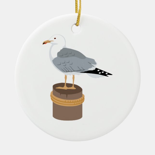Pier Gull Ceramic Ornament (Front)