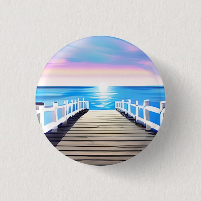 Pier, Ocean and Sky at Dawn 1 Inch Round Button (Front)