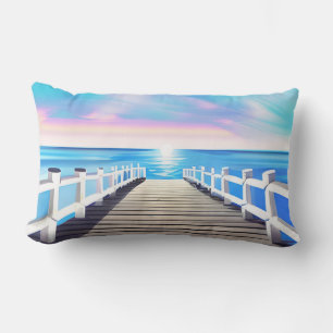 Pier, Ocean and Sky at Dawn Lumbar Pillow