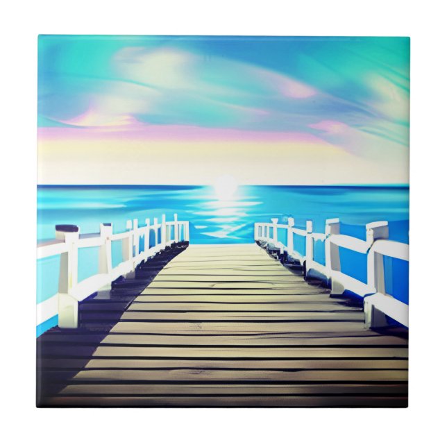 Pier, Ocean and Sky at Dawn Tile (Front)