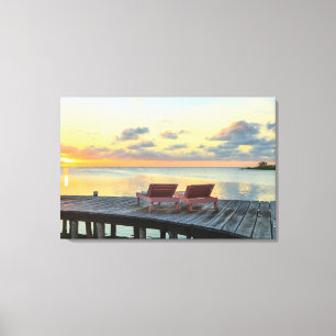 Pier overlooks the ocean, Belize Canvas Print
