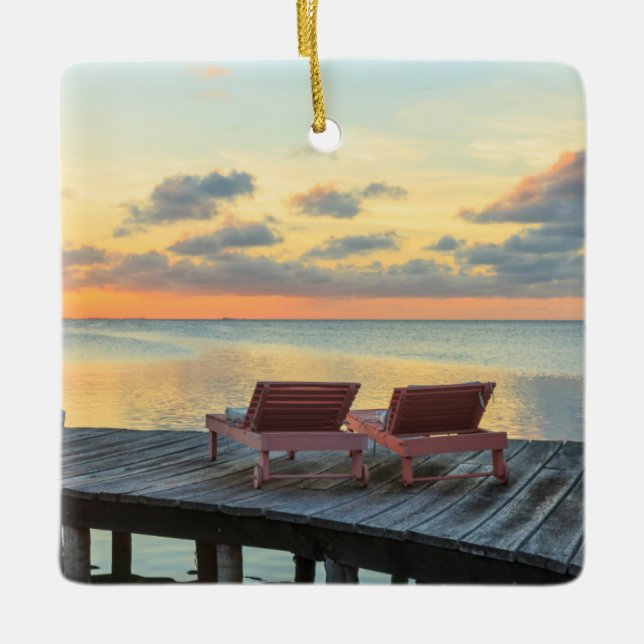 Pier overlooks the ocean, Belize Ceramic Ornament (Front)