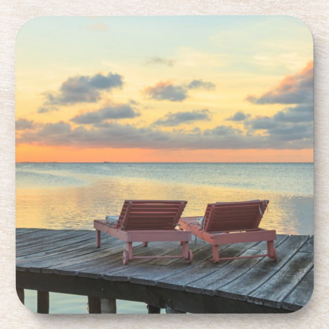Pier overlooks the ocean, Belize Coaster (Front)