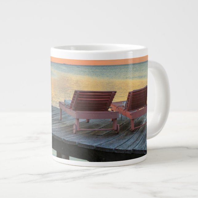 Pier overlooks the ocean, Belize Large Coffee Mug (Front Right)