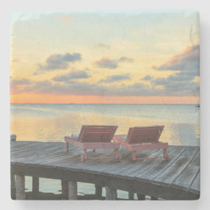 Pier overlooks the ocean, Belize Stone Coaster
